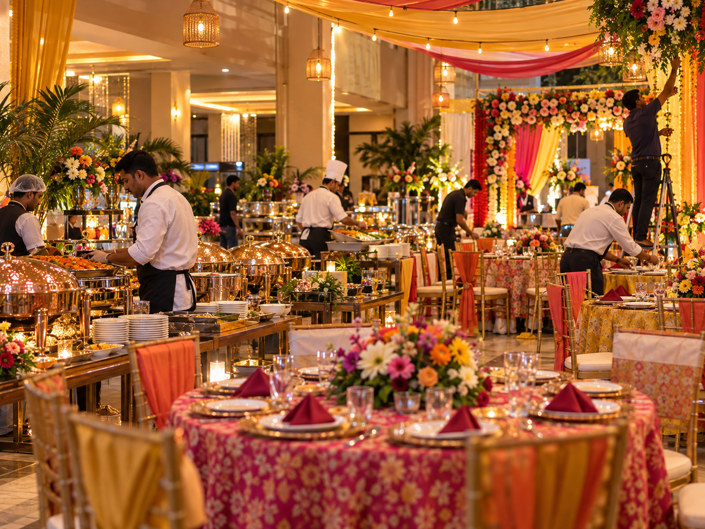 Event setup and coordination for a catered celebration in Kolkata