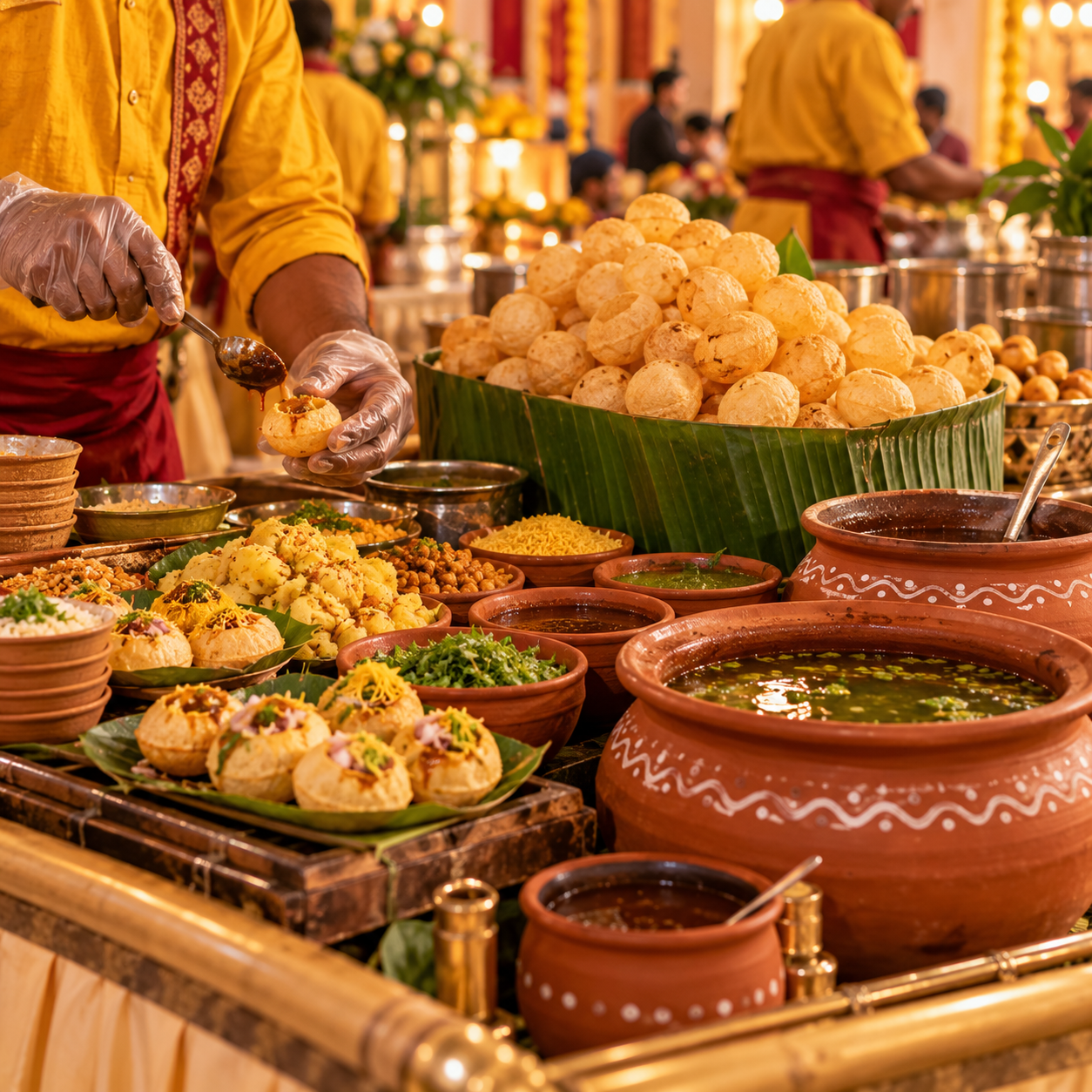 Live chaat and puchka counter at a catered event in Kolkata