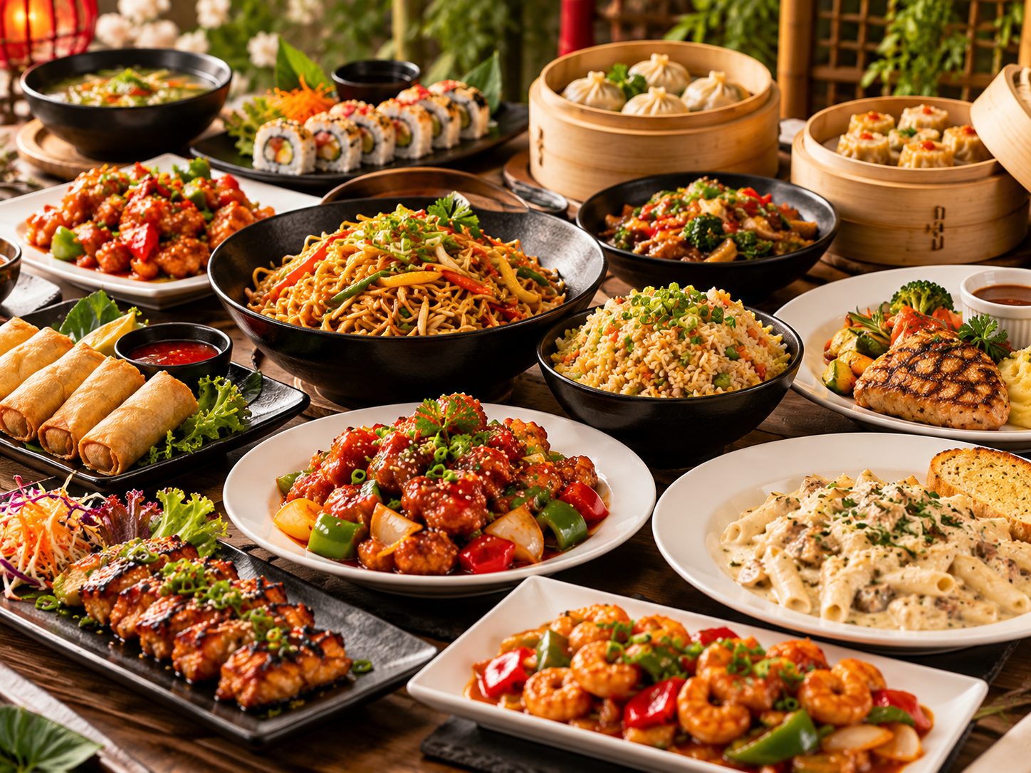 Chinese, Asian and Continental dishes prepared for catered events in Kolkata